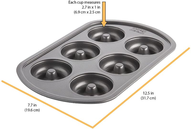 Photo 3 of CHICAGO METALLIC NON STICK DONUT PAN 6 CUPS EACH DONUT MEASURES 2 AND 3/4 INCHES ROUND COLOR GRAY NEW $12.99 