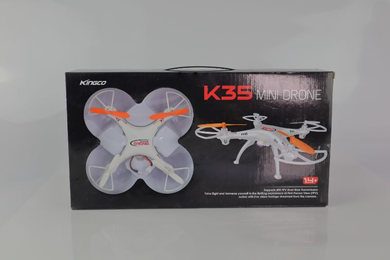 Photo 2 of WHITE KINGCO 6INCH K35 MINI DRONE WITH WIFI CAMERA LED LIGHTS ARE WHITE AND GREEN BATTERY 3.7V RECHARGEABLE NEW $175