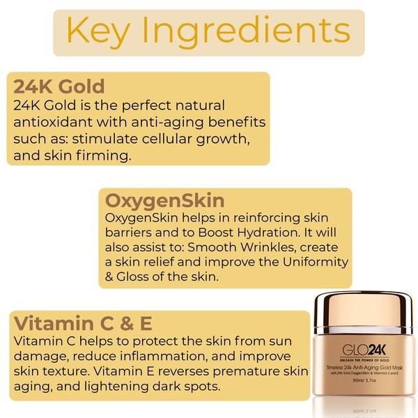 Photo 3 of 24K ANTI AGING GOLD MASK FORMULATED TO BOOST NOURISH AND RECHARGE SKIN FOR GLOW ENRICHED WITH 24K GOLD AMINO PEPTIDES VITAMINS A C E HELPS REDUCE VISABLE LINES FINE LINES AND WRINKLES  FOR ALL SKIN TYPES NEW $99