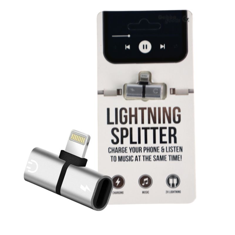 Photo 1 of  2 IN 1 SILVER IPHONE LIGHTNING SPLITTER ALLOWS USERS TO CHARGE DEVICE WHILE HEARING MUSIC VIA EARBUDS AT THE SAME TIME NEW IN BOX $16.99 
