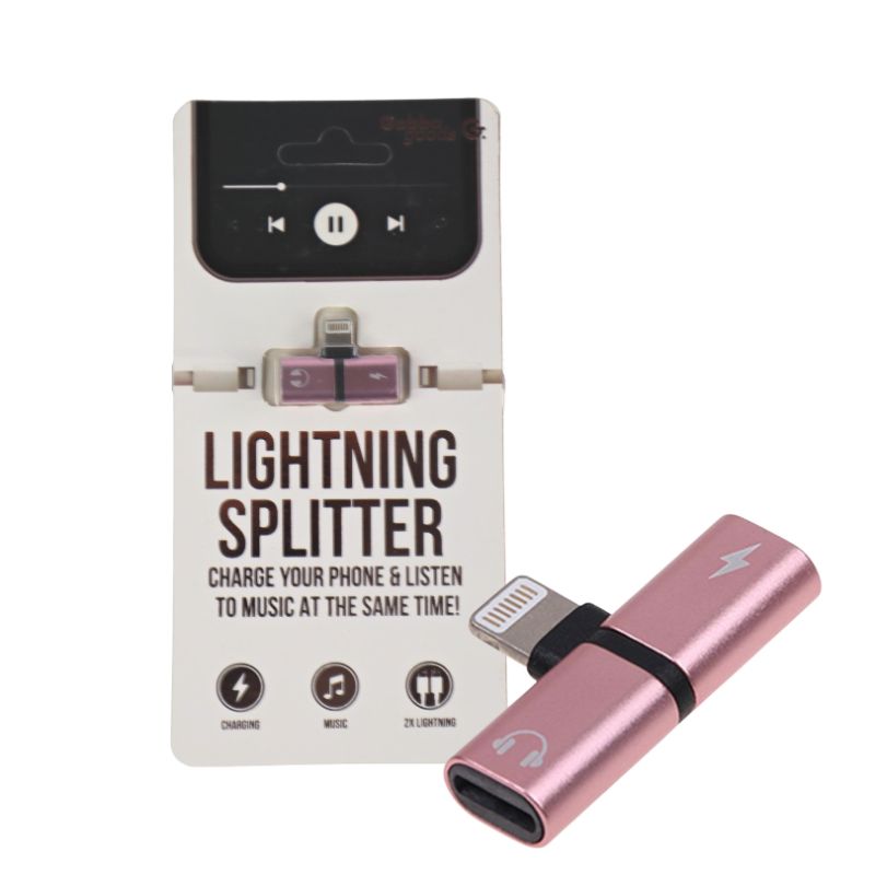 Photo 1 of  2 IN 1 PINK IPHONE LIGHTNING SPLITTER ALLOWS USERS TO CHARGE DEVICE WHILE HEARING MUSIC VIA EARBUDS AT THE SAME TIME NEW IN BOX $16.99
 