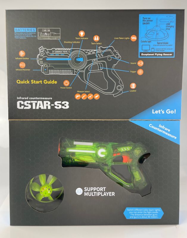 Photo 1 of C STAR TOY GUN INCLUDES EXOPLANET FLYING SAUCER AND CHARGING CORD REQUIRES 4 TRIPLE A BATTERIES NEW IN BOX $45.99