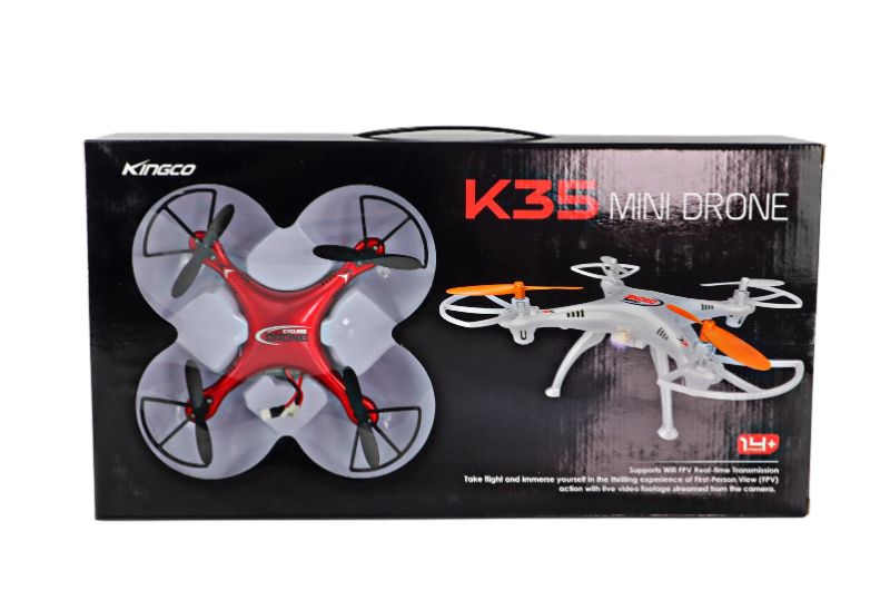 Photo 1 of RED KINGCO 6INCH K35 MINI DRONE WITH WIFI CAMERA LED LIGHTS ARE WHITE AND GREEN BATTERY 3.7V RECHARGEABLE NEW $175