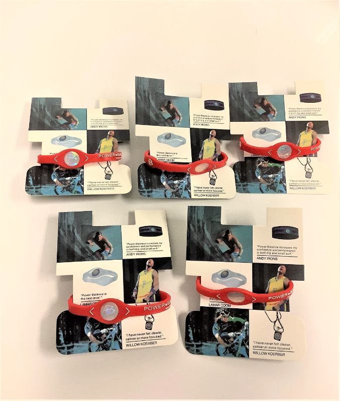 Photo 1 of 5 PACK POWER BALANCE BRACELET BALANCE STRENGTH FLEXIBILITY EMBEDDED WITH FREQUENCIES TO IMPROVE BODY FUNCTION COLOR RED NEW IN BOX $39.99
