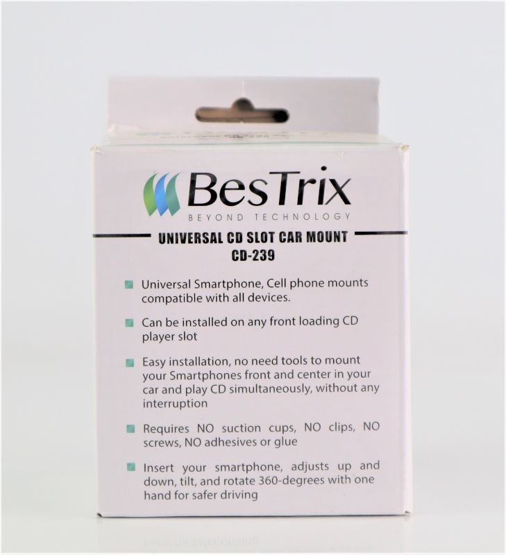 Photo 1 of BESTRIX CD SLOT PHONE HOLDER HOLDS ANY PHONE ROTATES 360 DEGREES TILTS UP AND DOWN SIZE 2.6INx3.38INx1.97IN NEW $29.99