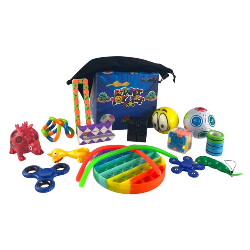 Photo 1 of CHILDRENS FIDGET TOY BUNDLE INCLUDES 16 UNIQUE ITEMS THAT WILL HELP YOU CONCENTRATE ON TASKS 1 VELVET BAG IS INCLUDED TO TAKE YOUR FIDGET ITEMS ANYWHERE NEW IN BOX $29.99