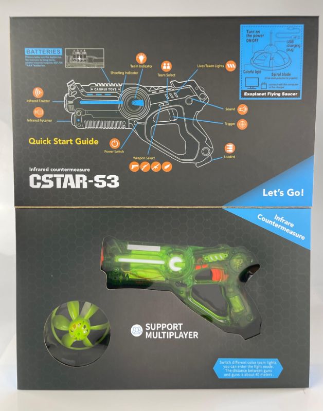 Photo 3 of C STAR TOY GUN INCLUDES EXOPLANET FLYING SAUCER AND CHARGING CORD REQUIRE 4 TRIPLE A BATTERIES NEW IN BOX 
$45.99