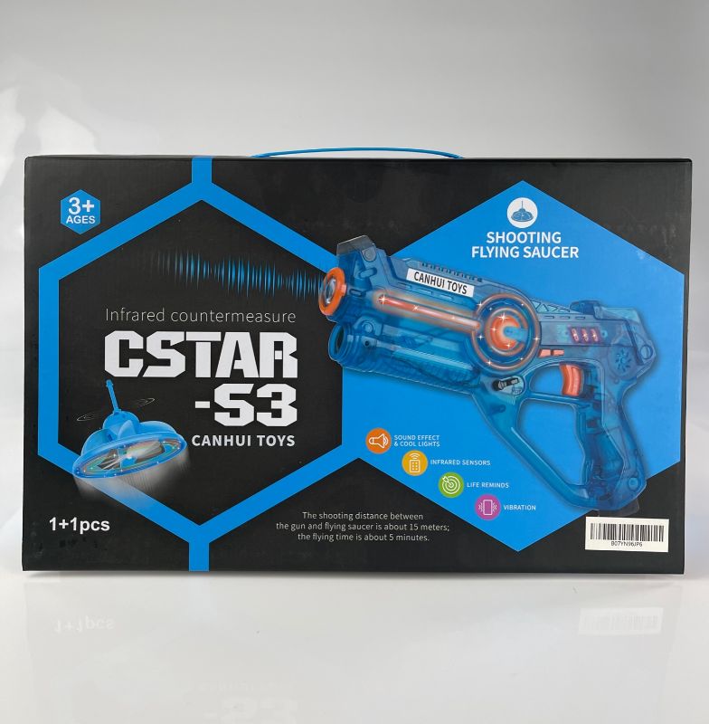 Photo 4 of C STAR TOY GUN INCLUDES EXOPLANET FLYING SAUCER AND CHARGING CORD REQUIRE 4 TRIPLE A BATTERIES NEW IN BOX 
$45.99