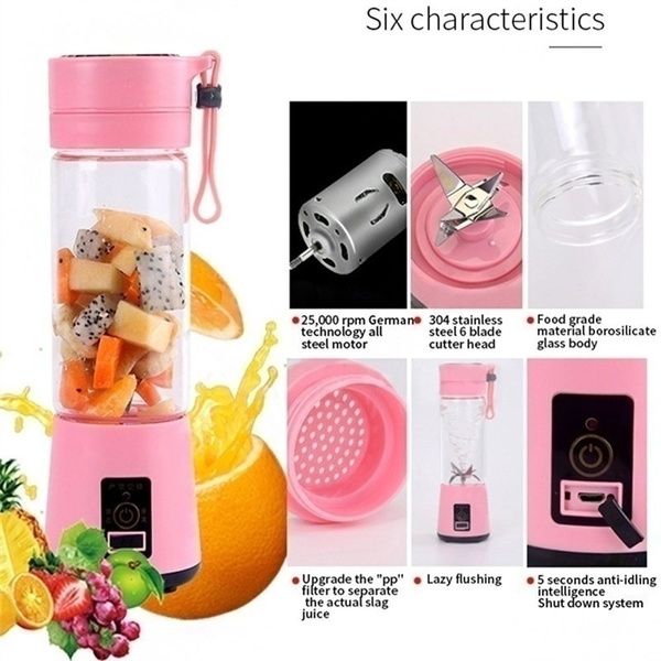 Photo 1 of DDZ08 BLENDER USB RECHARGEABLE 380ML 4 BLADE REMOVABLE  MOTOR ROTATION 2200RPM BATTERY DUAL FUNCTIONAL LIGHTWEIGHT EASY TO CLEAN NEW IN BOX COLOR PINK $34.99
