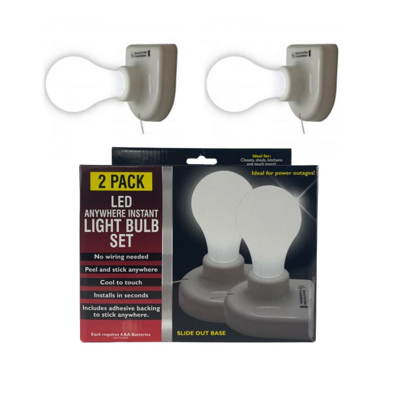 Photo 1 of 2 PACK ANYWHERE LIGHT BULBS SHATTERPROOF LED LIGHT ON/OFF WITH PULL CORD COOL TOUCH NO WIRES EACH BULB REQUIRES 4AA BATTERIES NEW $24.99