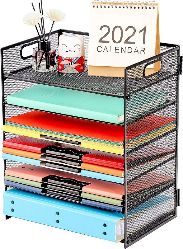 Photo 1 of Marbrasse Paper Letter Tray Organizer - 6 Tier Mesh File Organizer with Handle, Paper Sorter Organizer for Letter/A4 Office File Folder Holder - Black