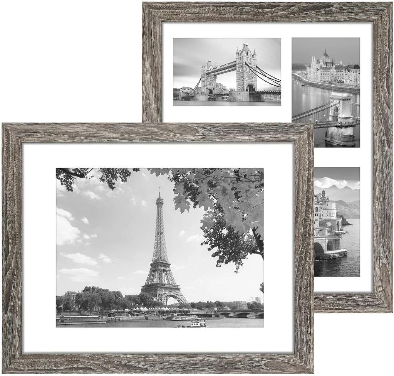 Photo 1 of NUOLAN 11x14 Picture Frame Rustic Wood Pattern Set of 2 with 4 Mats, Display - 8x10 Picture or Five 4x6 Photos with Mat, 11x14 Without Mat (NL11x14-RG)