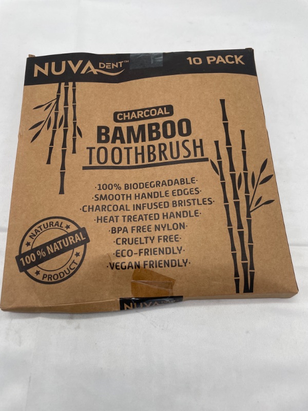 Photo 2 of Nuva Dent Bamboo Toothbrushes, Charcoal Toothbrushes, Soft Bristle Toothbrush - Natural Wood Toothbrushes Bulk (10 Pack)