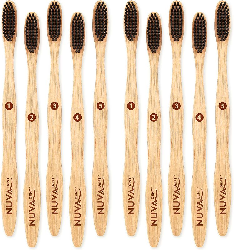 Photo 1 of Nuva Dent Bamboo Toothbrushes, Charcoal Toothbrushes, Soft Bristle Toothbrush - Natural Wood Toothbrushes Bulk (10 Pack)