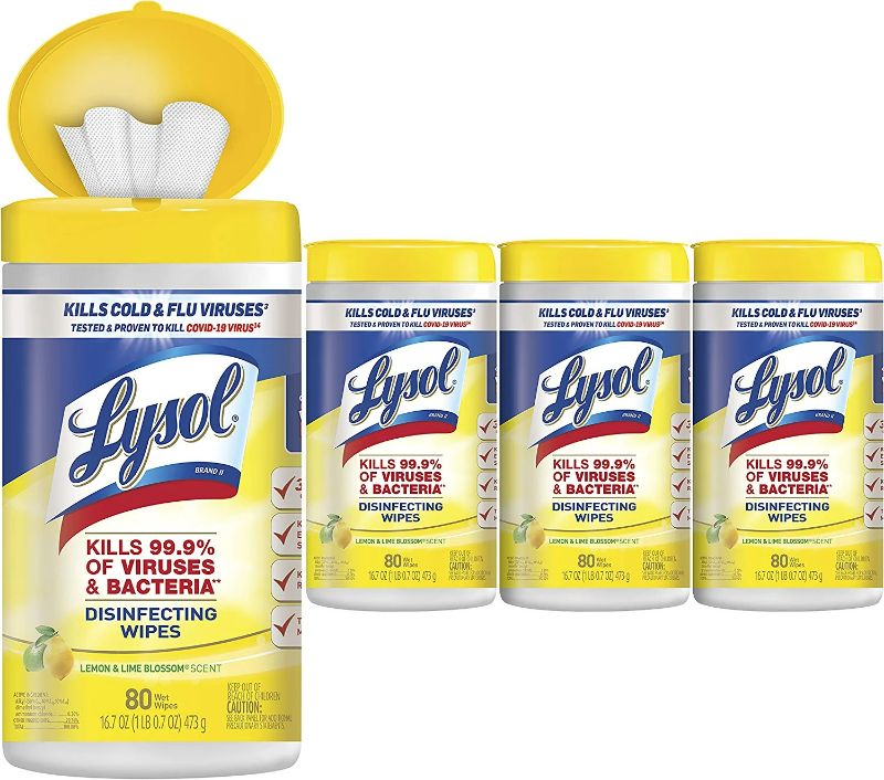Photo 1 of Lysol Disinfectant Wipes, Multi-Surface Antibacterial Cleaning Wipes, For Disinfecting and Cleaning, Lemon and Lime Blossom, 80 Count (Pack of 4)