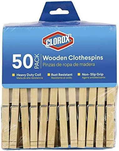 Photo 2 of Clorox Wood Clothespins with Spring - Value Pack of 50 Clips, Rust Resistant with Heavy-Duty Coil for Line Drying Laundry, Chip Bags, and Crafts