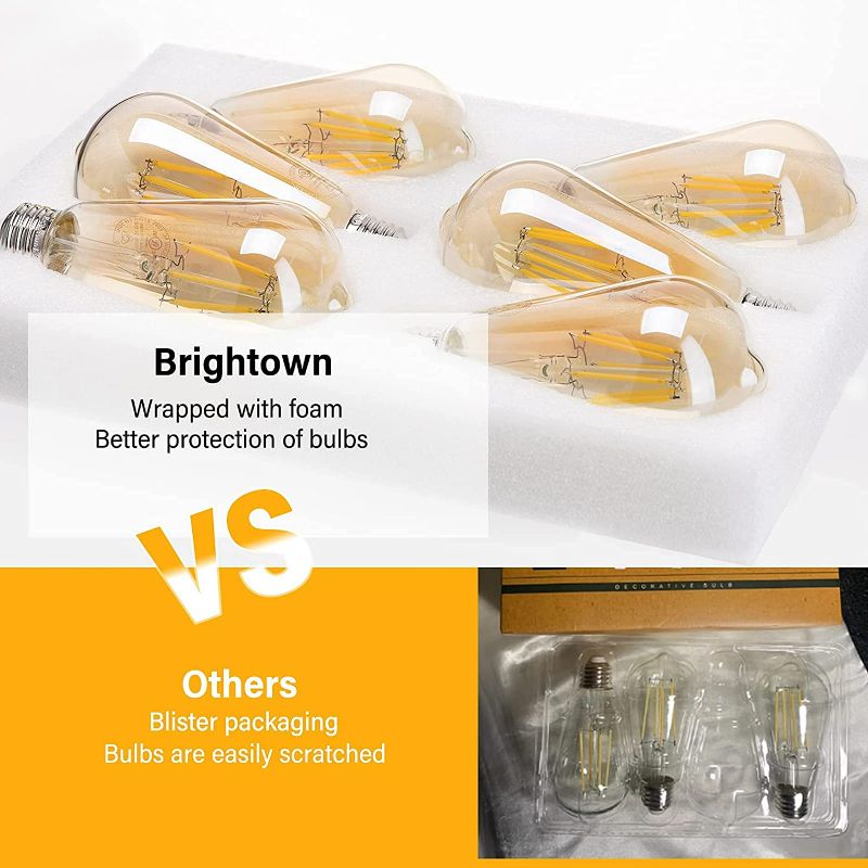 Photo 4 of Brightown Vintage LED Light Bulbs - 6 Packs 6W E26 LED Bulb 60 Watt Equivalent, Dimmable LED Edison Bulb, Antique ST64 Amber Tinted Bulbs, 3500K-4000K Neutral White New