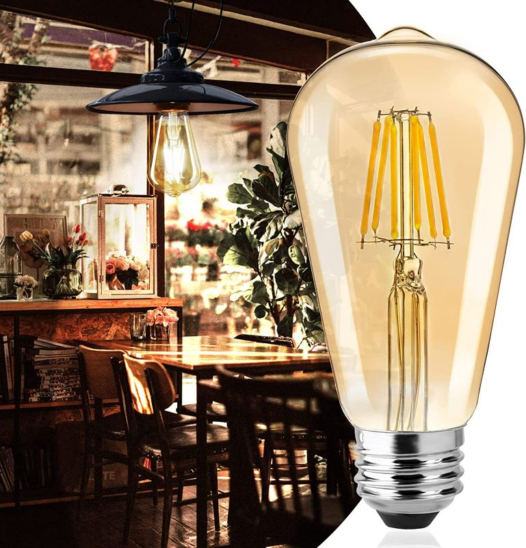 Photo 1 of Brightown Vintage LED Light Bulbs - 6 Packs 6W E26 LED Bulb 60 Watt Equivalent, Dimmable LED Edison Bulb, Antique ST64 Amber Tinted Bulbs, 3500K-4000K Neutral White New
