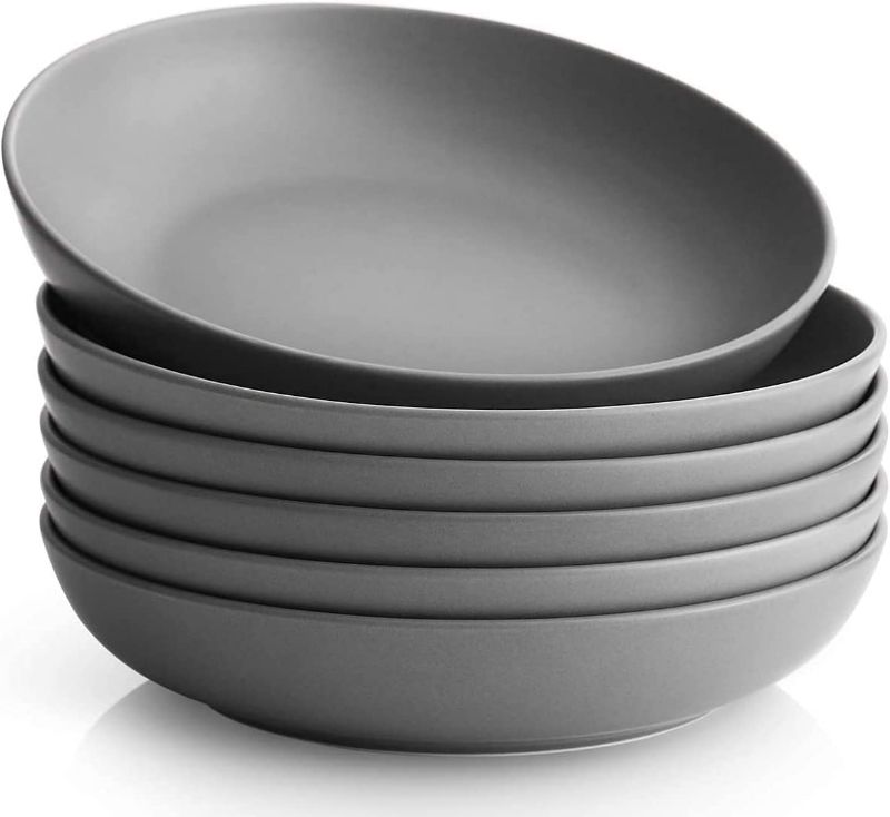 Photo 1 of Y YHY Pasta Bowls Set of 6, Large Salad Serving Bowls, Porcelain Soup Bowls 30 Ounces, Wide and Flat, Microwave Dishwasher Safe, Matte Grey New