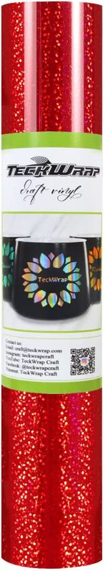 Photo 1 of TECKWRAP Holographic Sparkle Adhesive Craft Vinyl,1ftx5ft,Red New 