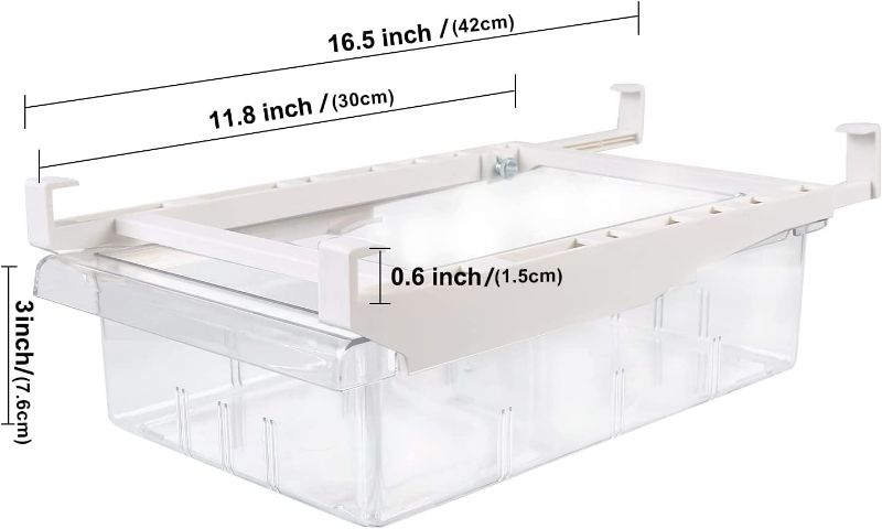 Photo 4 of Shopwithgreen 2 Pack Refrigerator Organizer Bins with Handle, Pull-out Fridge Drawer Organizer, Freely Pullable Refrigerator Storage Box - 2 Divided Sections Fits for 0.6" Fridge Shelf  New 