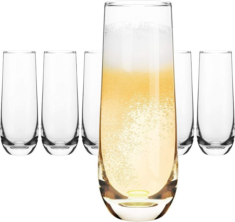 Photo 1 of  Stemless Champagne Flutes - Crystal Glass Flutes, Hand Blown - Set of 6 Stemless Glasses, Premium Crystal - Gift for Bridal Shower, Wedding, Bachelorette Party - 8oz, Clear New