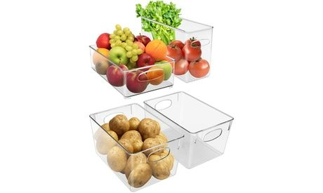 Photo 1 of 4-PK Clear Stackable Plastic Storage Bin Containers - Fridge & Pantry Organizer Plastic/PVC Set Wide/Narrow Deep/Large New