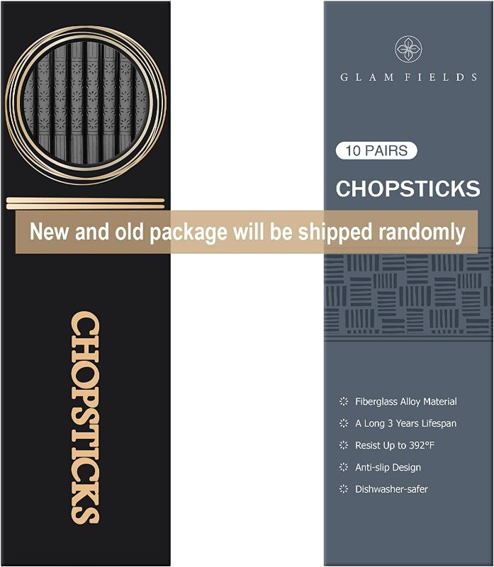 Photo 4 of GLAMFIELDS 10 Pairs Fiberglass Chopsticks, Reusable Japanese Chinese Chop Sticks Dishwasher Safe, Non-Slip New