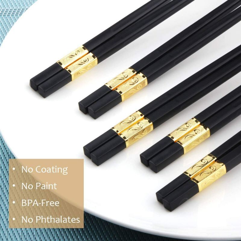 Photo 2 of GLAMFIELDS 10 Pairs Fiberglass Chopsticks, Reusable Japanese Chinese Chop Sticks Dishwasher Safe, Non-Slip New