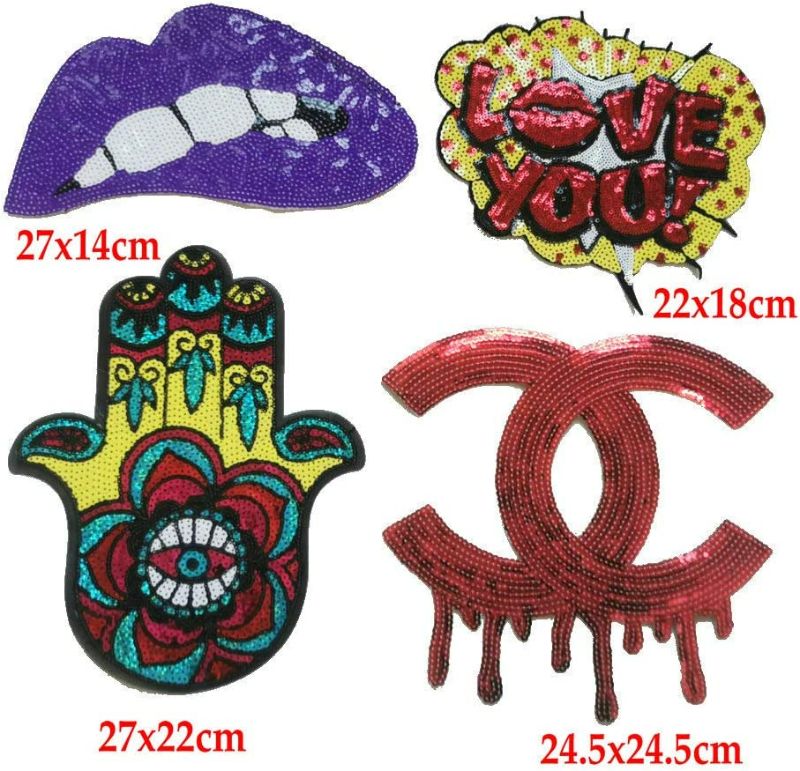 Photo 2 of Fashion Sequin Patch Perfume Bottle/Lips/Letter Embroidery Cloth Patch Stickers Clothing Accessories T-Shirt Decoration (Purple Mouth / Caihong Series) New 