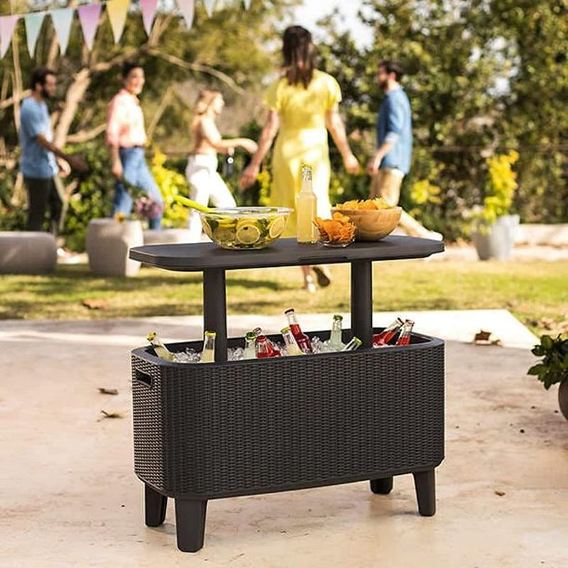 Photo 1 of Keter Breeze Bar Outdoor Patio Furniture and Hot Tub Side Table with 14.8 Gallon Beer and Wine Cooler, Dark Grey & Teal New