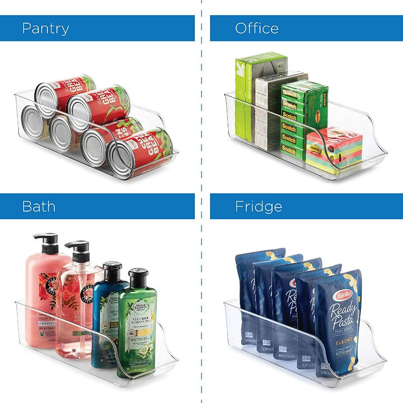 Photo 3 of Set of 4 Refrigerator Organizer Bins Pop Soda Can Dispenser Beverage Holder for Fridge, Freezer, Kitchen, Countertops, Cabinets - Clear Plastic Canned Food Pantry Storage Rack New