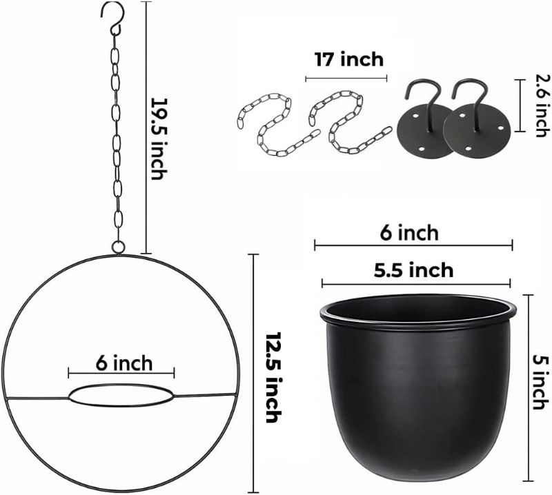 Photo 3 of 2 Pack Shineloha Boho Metal Hanging Planters with 6" Pot (Detachable) + Hook + Chain | Hanging Planters Indoor, Modern Wall & Ceiling Planters, Mid Century Planter for Indoor & Outdoor, NO Plant included New