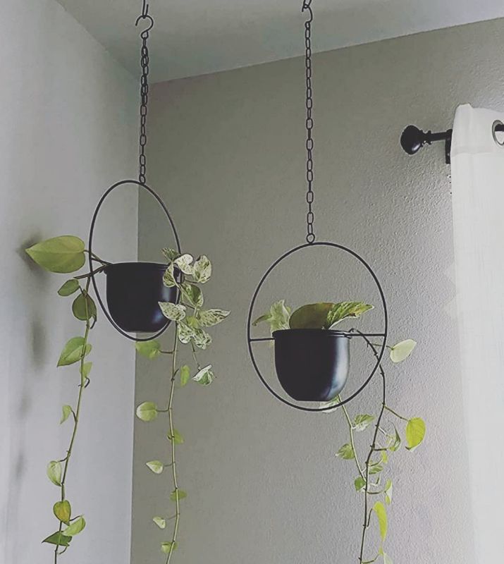 Photo 4 of 2 Pack Shineloha Boho Metal Hanging Planters with 6" Pot (Detachable) + Hook + Chain | Hanging Planters Indoor, Modern Wall & Ceiling Planters, Mid Century Planter for Indoor & Outdoor, NO Plant included New