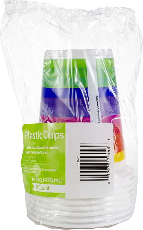 Photo 1 of Creative Converting Rainbow Theme 8-Count Printed Plastic Cups, 16-Ounce, (Pack of 1), 8 Pieces