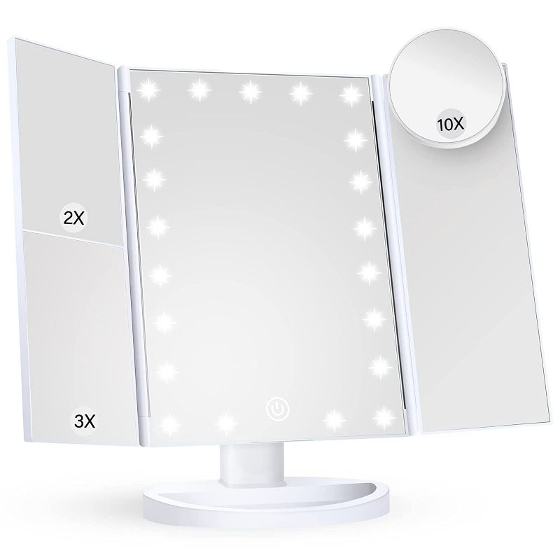 Photo 1 of Makeup Mirror Vanity Mirror with Lights, 2X 3X  Magnification, Lighted Makeup Mirror, Touch Control, Trifold Makeup Mirror, Dual Power Supply, Portable LED Makeup Mirror, Women Gift