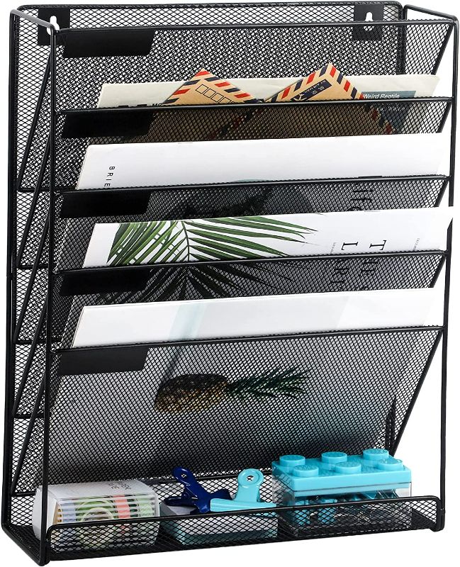 Photo 1 of Easepres File Organizer Mesh 5-Tier Black Hanging File Organizer Vertical Holder Rack for Office Home