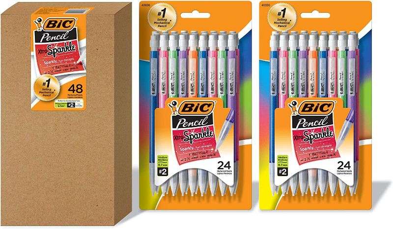 Photo 1 of BIC Xtra-Sparkle Mechanical Pencil, Medium Point (0.7mm), Fun Design With Colorful Barrel, 48-Count