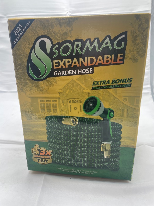 Photo 2 of 75ft Garden Hose, Expandable flexible Water Hose with 9 Function Water Spray Nozzles, Extra Strength Fabric - Lightweight Durable 3750D Latex