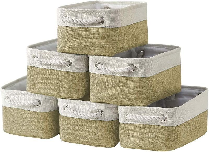 Photo 1 of HNZIGE Small Storage Baskets for Organizing(6 pack) Fabric Baskets for Shelves, Closets, Laundry, Nursery, Decorative Baskets for Gifts Empty (White&Khaki, 11.8” x 7.8” x 5.1”)