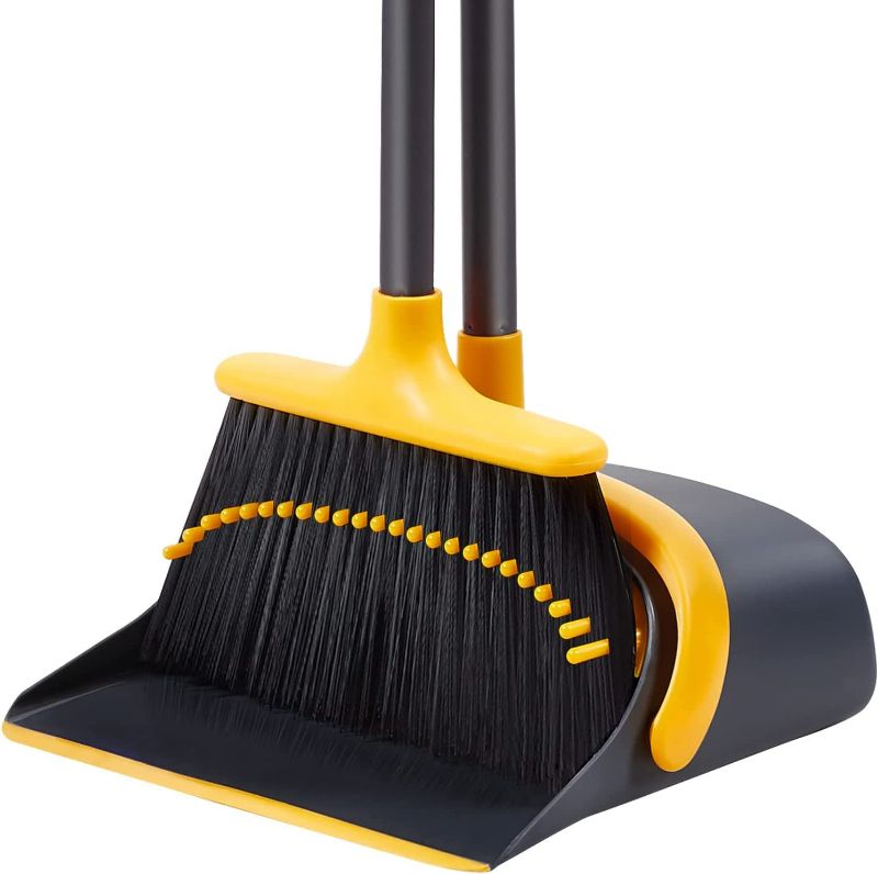 Photo 1 of Broom and Dustpan, 52" Long Handle Broom and Dustpan Set for Home, Standing Dustpan with Broom for Home Kitchen Room Office Lobby Floor Cleaning, Indoor Broom Dustpan Set