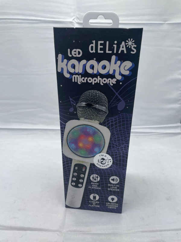 Photo 3 of Gabba Goods Karaoke LED Karaoke Microphone Speaker Bluetooth Hand Held Karaoke Mic with Echo Effect Sing Along and Record Your self. (White)