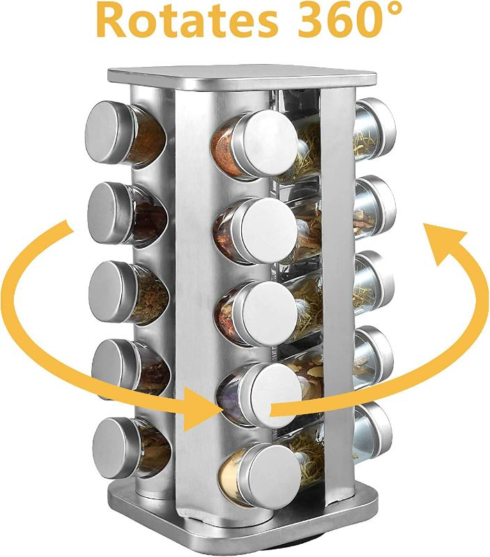 Photo 1 of  Stainless Steel Spice Organizer with 16 Seasoning Jars and Funnel, Large Standing Cabinet Seasoning Tower for Kitchen