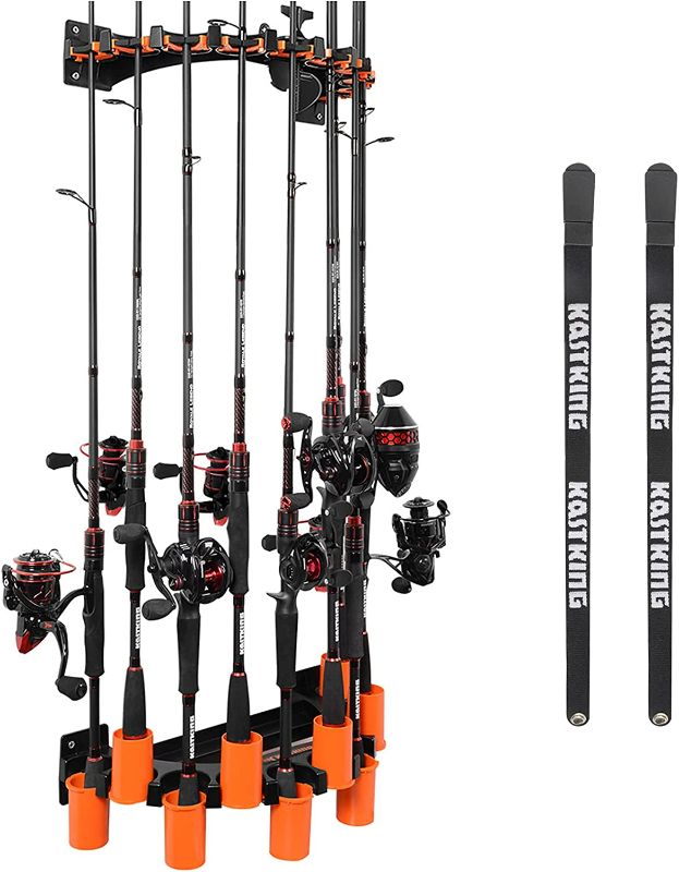 Photo 1 of KastKing V10 Rod Rack with Line Spooling Station, Wall Mounted Fishing Rod/Combo Rack, Holds 10 Combos, Fishing Line Spooling Tool for Spinning and Casting Reels(2pcs Line Boss Included)