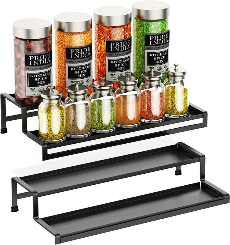 Photo 1 of Spice Rack Organizer For Cabinet -Warmfill 2 Tier Black Expandable Spice Rack for Pantry, Spice Organizer Display Shelf from 14.5 to 27.3 inch