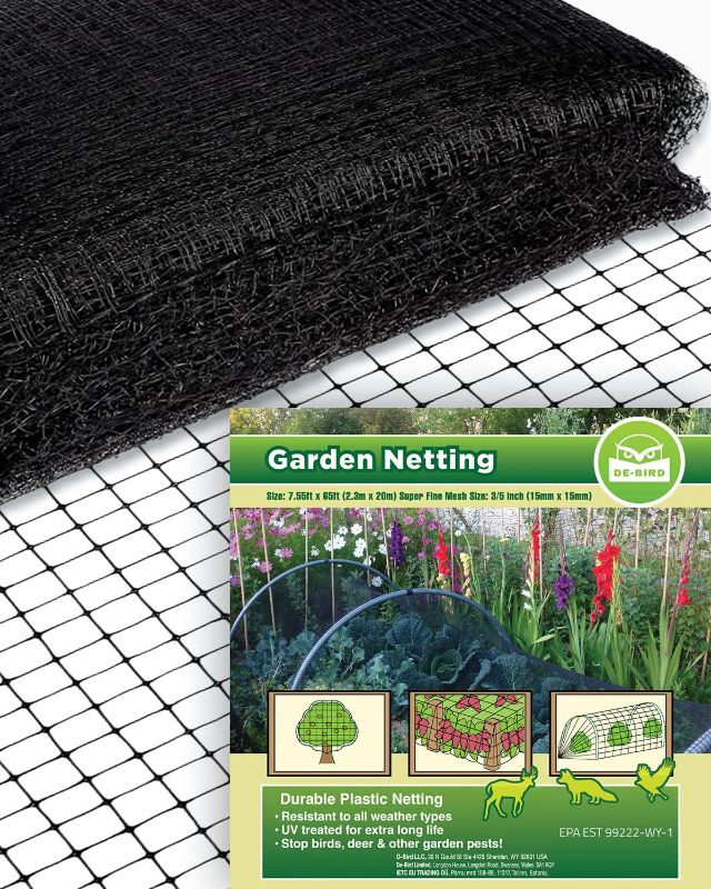 Photo 1 of DAMAGED BOX De-Bird Garden Fencing 7.5 x 65 ft Heavy Duty Bird Netting for Garden Protection Plastic Fence - Deer Fence Garden Netting Pest Barrier, Rabbit Fence, Flower Bed Fencing, Garden Fence Animal Barrier