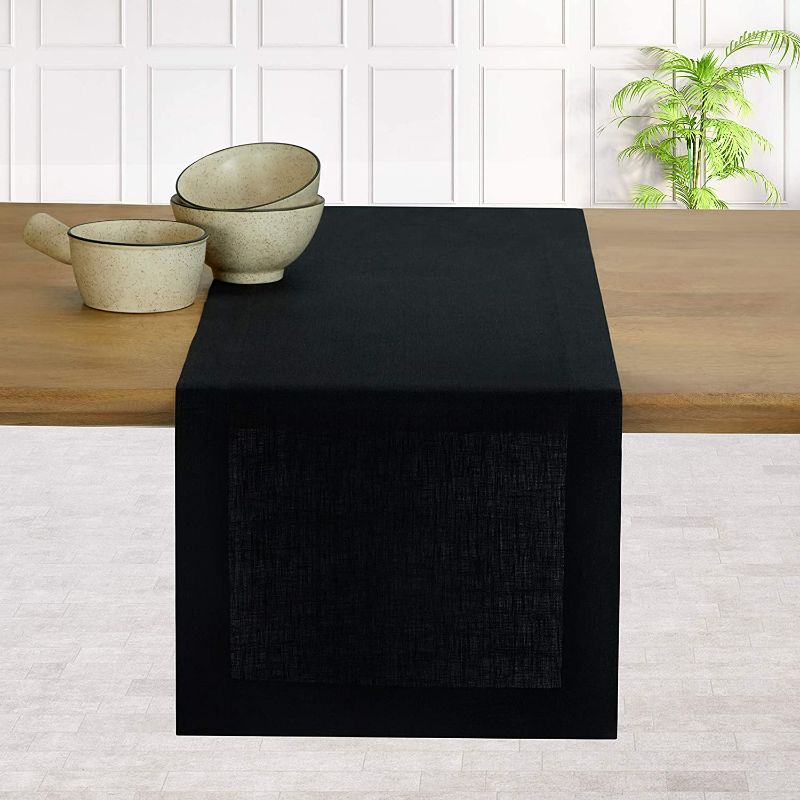 Photo 1 of D'Moksha Homes Black Table Runner - 14 x 60 Inch, 100% Pure Linen Hemmed Short Table Runners 60 inches, Machine Washable, Table Runner for Spring Summer Fall