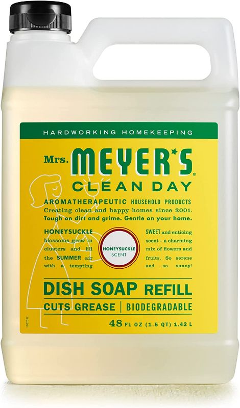 Photo 1 of Mrs. Meyer's Liquid Dish Soap Refill, Biodegradable Formula, Honeysuckle, 48 fl. oz