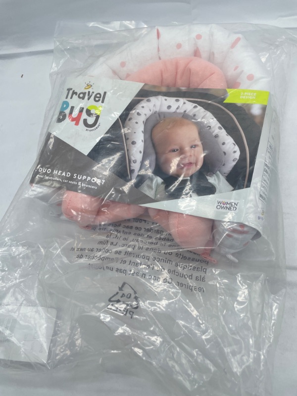 Photo 1 of Travel Bug Baby & Toddler 2-in-1 Head Support Duo Head Support for Car Seats, Strollers & Bouncers (Pink/White)