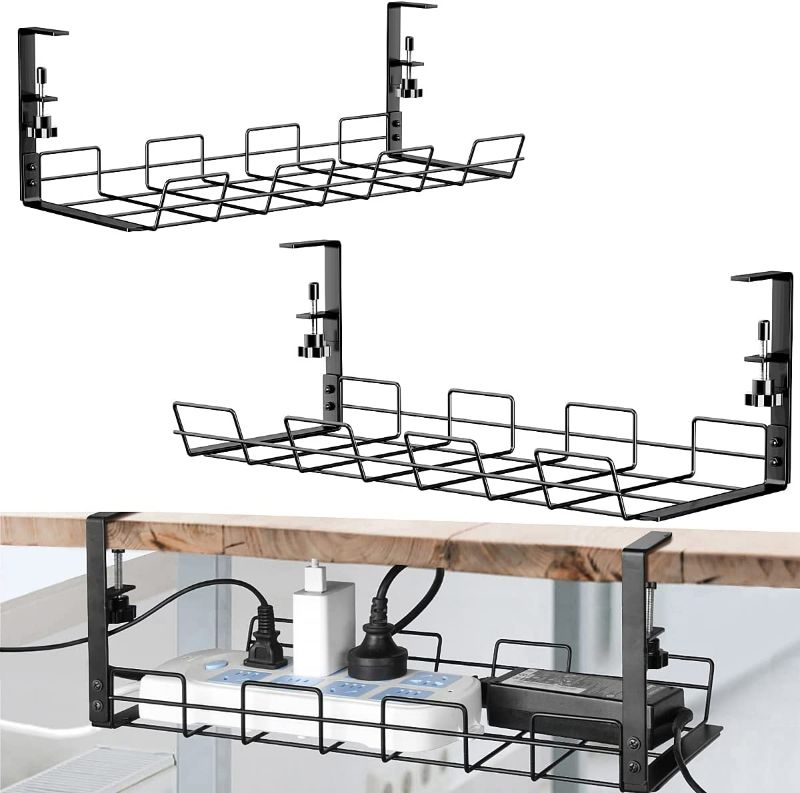 Photo 1 of gilato Under Desk Cable Management Tray 2 Packs, 16" Under Desk Cord Organizer